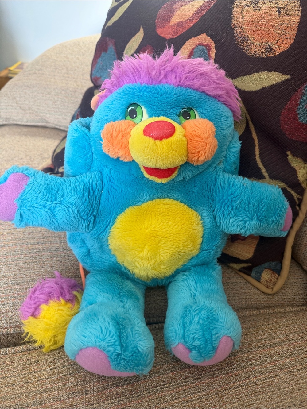 Vintage 1986 Mattel Popples plush Kids Stuffed Toy - Bright Blue & Yellow